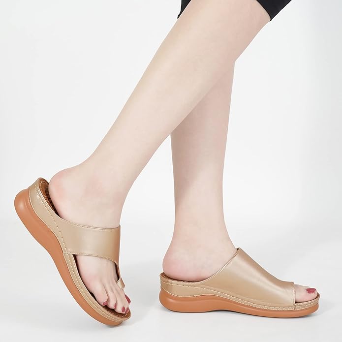 Aomigoct Sandals for Women Wedge Shoes: Comfortable Orthopedic Sandals Womens Dressy Summer Flip Flops Casual Walking Wedges gallery image