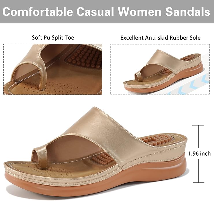Aomigoct Sandals for Women Wedge Shoes: Comfortable Orthopedic Sandals Womens Dressy Summer Flip Flops Casual Walking Wedges gallery image