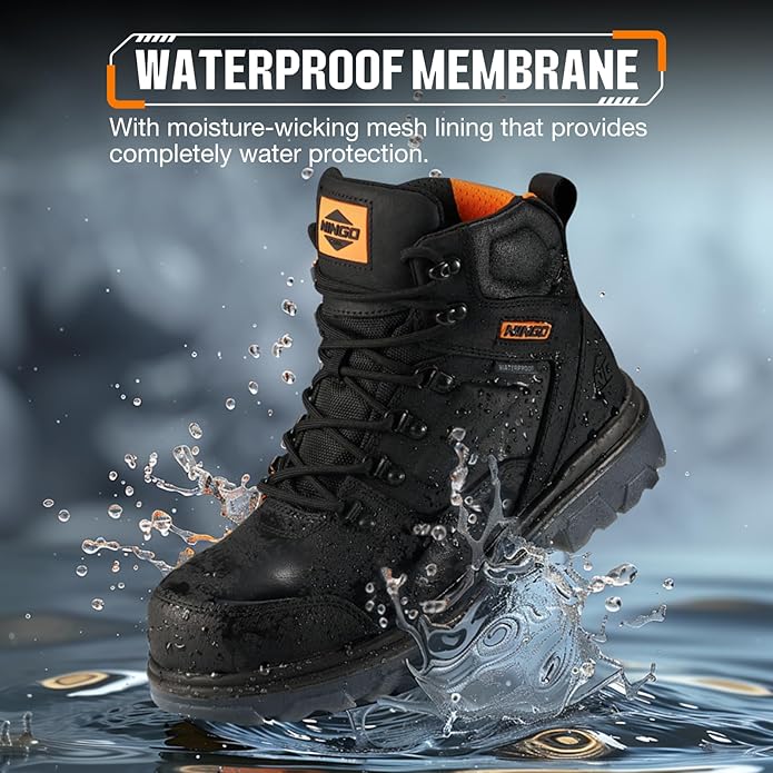NINGO Mens Steel Toe Work Boots, Waterproof Heavy-Duty Safety Boots with Puncture Protection Oil & Slip Resistant, Steel Toe Work Shoes with Breathable Lining EH Protection for Construction Industrial gallery image