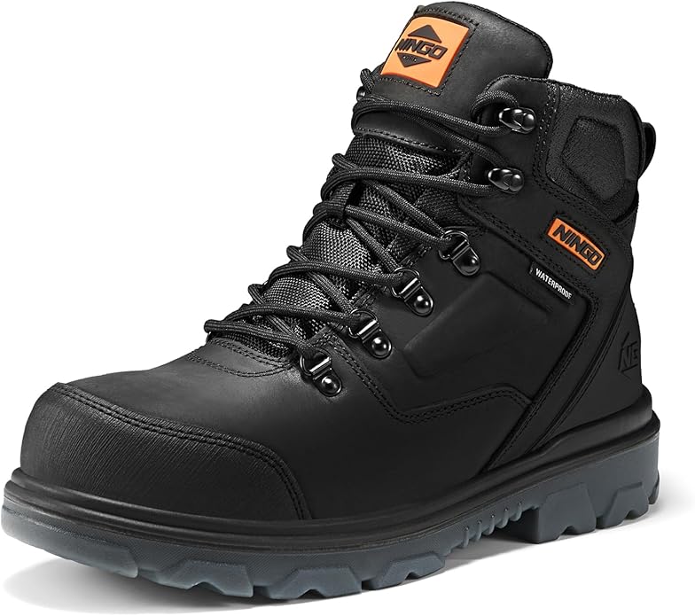 NINGO Mens Steel Toe Work Boots, Waterproof Heavy-Duty Safety Boots with Puncture Protection Oil & Slip Resistant, Steel Toe Work Shoes with Breathable Lining EH Protection for Construction Industrial main image
